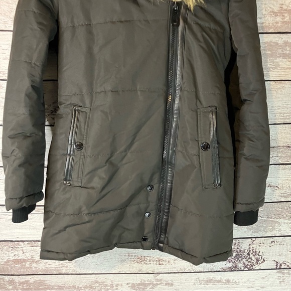 Noize Vegan Faux Fur Trim Mid Length Coat in Black - Picture 5 of 12